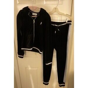 Juicy Couture Black Velour Tracksuit with White Detail - AS IS